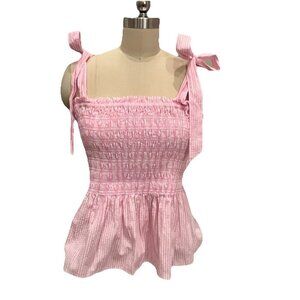 Lilly Pulitzer Women’s Rivera Smocked Seersucker Striped Top Size XL Havana Pink